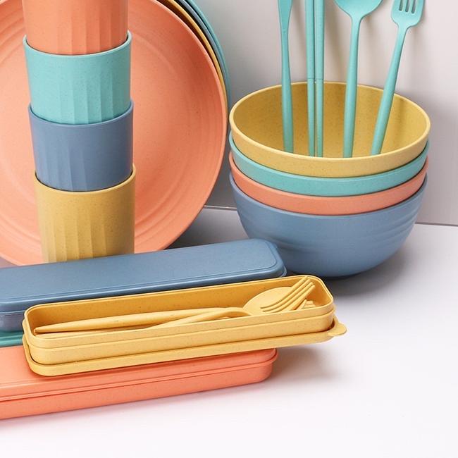 ✻  B4 PIATI set piring plastik serat gandum BPA FREE piring piknik set piring plastik impor ➷