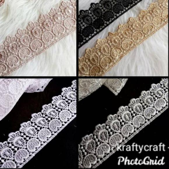 Renda tile bunga bordir rajut brokat gyper / giper katun baju mukena kebaya meteran 1 ROLL  ✓