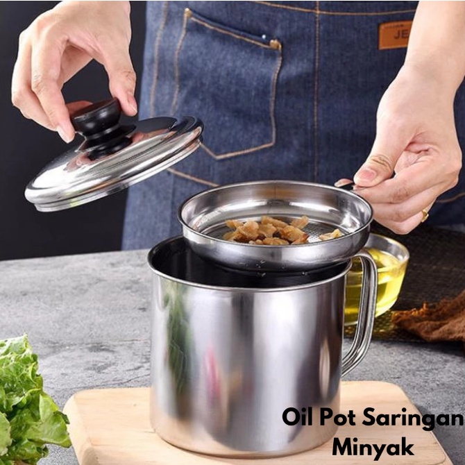 PA SARINGAN MINYAK GORENG STAINLESS OIL POT / TEMPAT PENYARING MINYAK JELANTA / WADAH PENYARING MINYAK / SARINGAN MINYAK GORENG 1300ML PR133