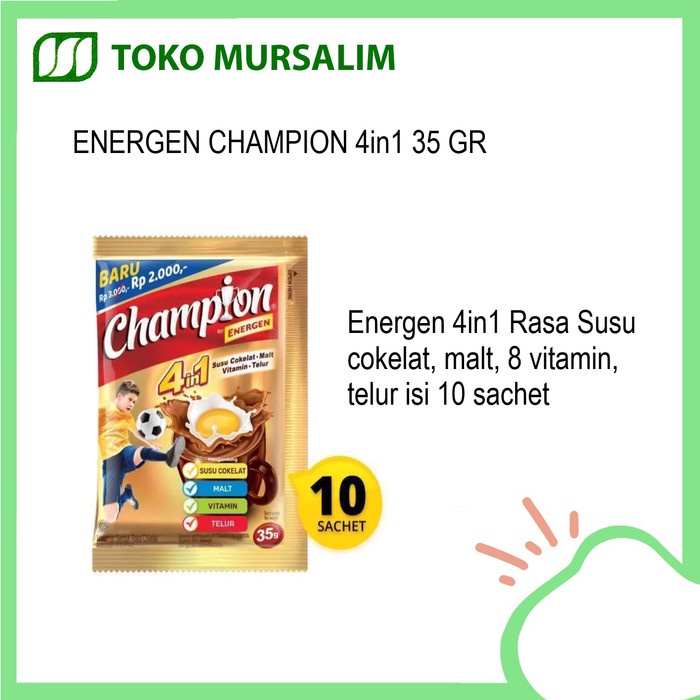 

Energen Champion 4in1 Rasa Susu Cokelat, Malt,8 Vitamin,Telur 10sx35gr