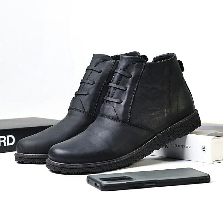 WARKA Sepatu Formal Kantor Pantofel Pria Kulit Casual Semi Santai Kulit asli Hitam Oxford Tinggi Tal