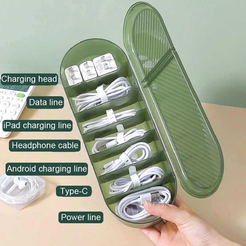 Dustproof Cable Storage Box / Stackable Desk Data Line Charger Organizer / Practical Space-saving Plastic Data Cord Collect Container