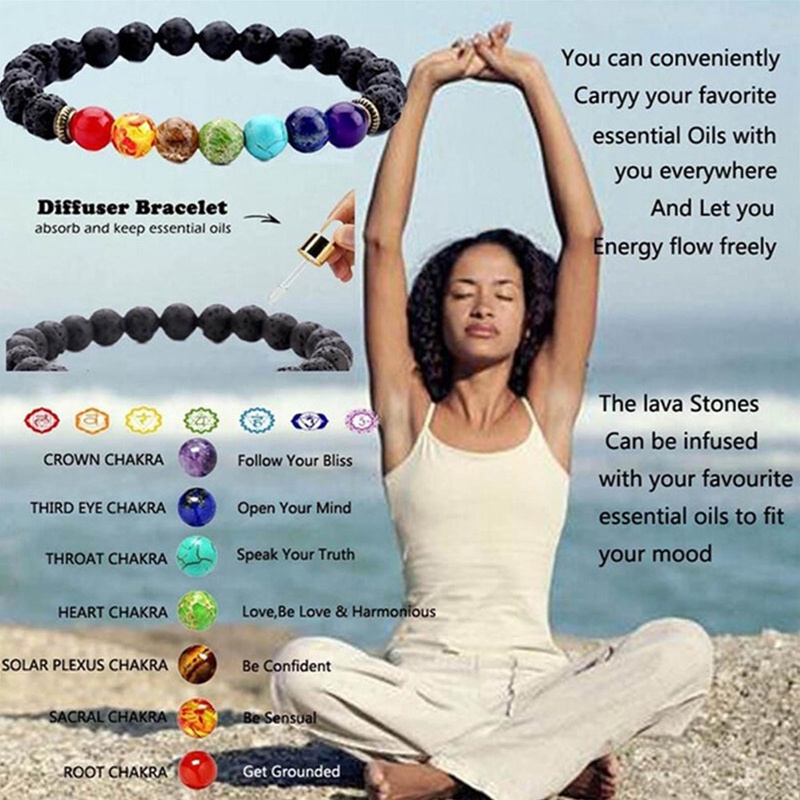 Buddha Bless Menurunkan Berat Badan Chakra Gelang Black Lava Healing Balance Beads Reiki Prayer Gelang Batu Alam Untuk Wanita