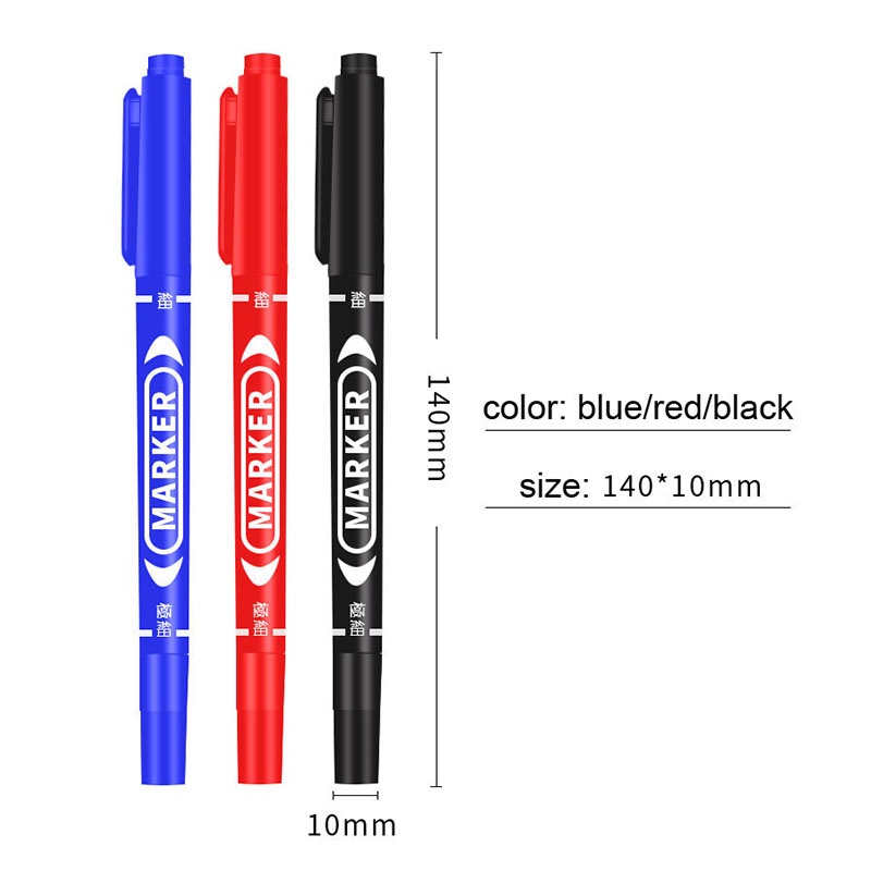 Pulpen Spidol Kepala Ganda Tahan Lama/Pensil Waterborne Nib Hitam/Biru/Merah Mentah/Perlengkapan Kantor Cepat Kering Tahan Lama