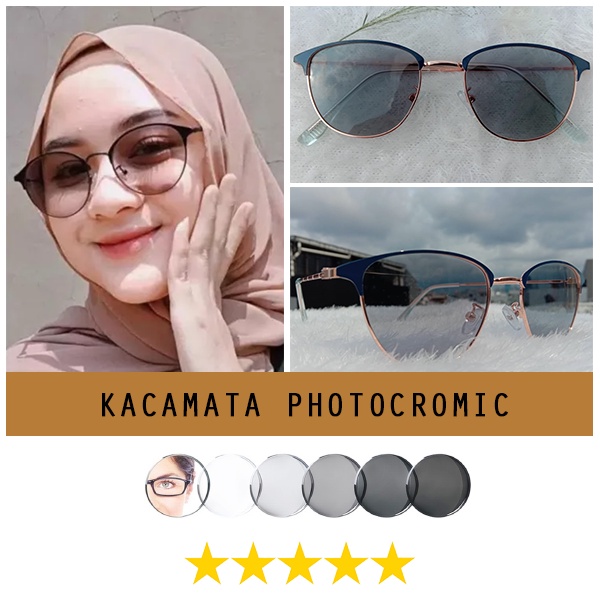 Kacamata Photocromic Anti Silau 2 in 1 Untuk Wanita Pria Besi Frame Kacamata Potocromic Lensa Berubah Warna Unisex NOCASE