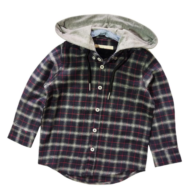 Kemeja Hoodie Anak Laki Laki Bahan Flanel Premium Lengan Panjang Motif Tartan Usia 3 4 5 6 7 8 9 10 Tahun