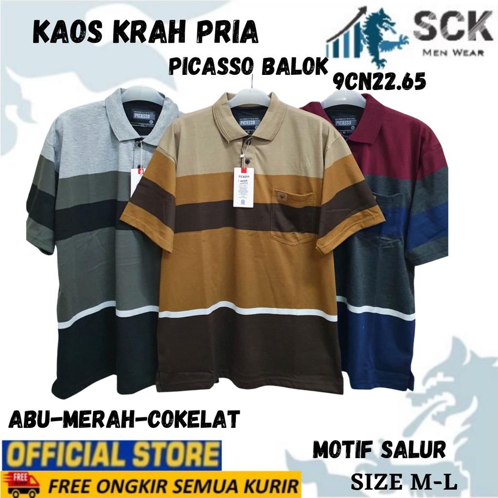 Kaos Krah Pria PICASSO Model GARIS BESAR Size M-L / Baju Kerah Cowok Remaja Dewasa - sckmenwear GROSIR