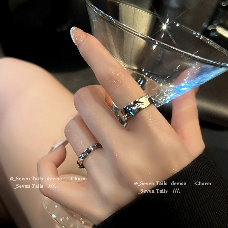 Cincin Jari Silver Simple Keren Zircon Open Ring Untuk Perhiasan Aksesoris Pasangan