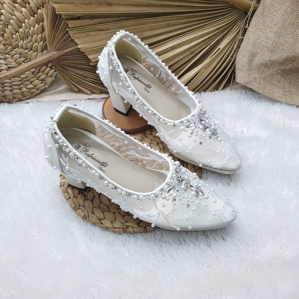 Sepatu wedding pesta Cantik April putih 7cm tahu