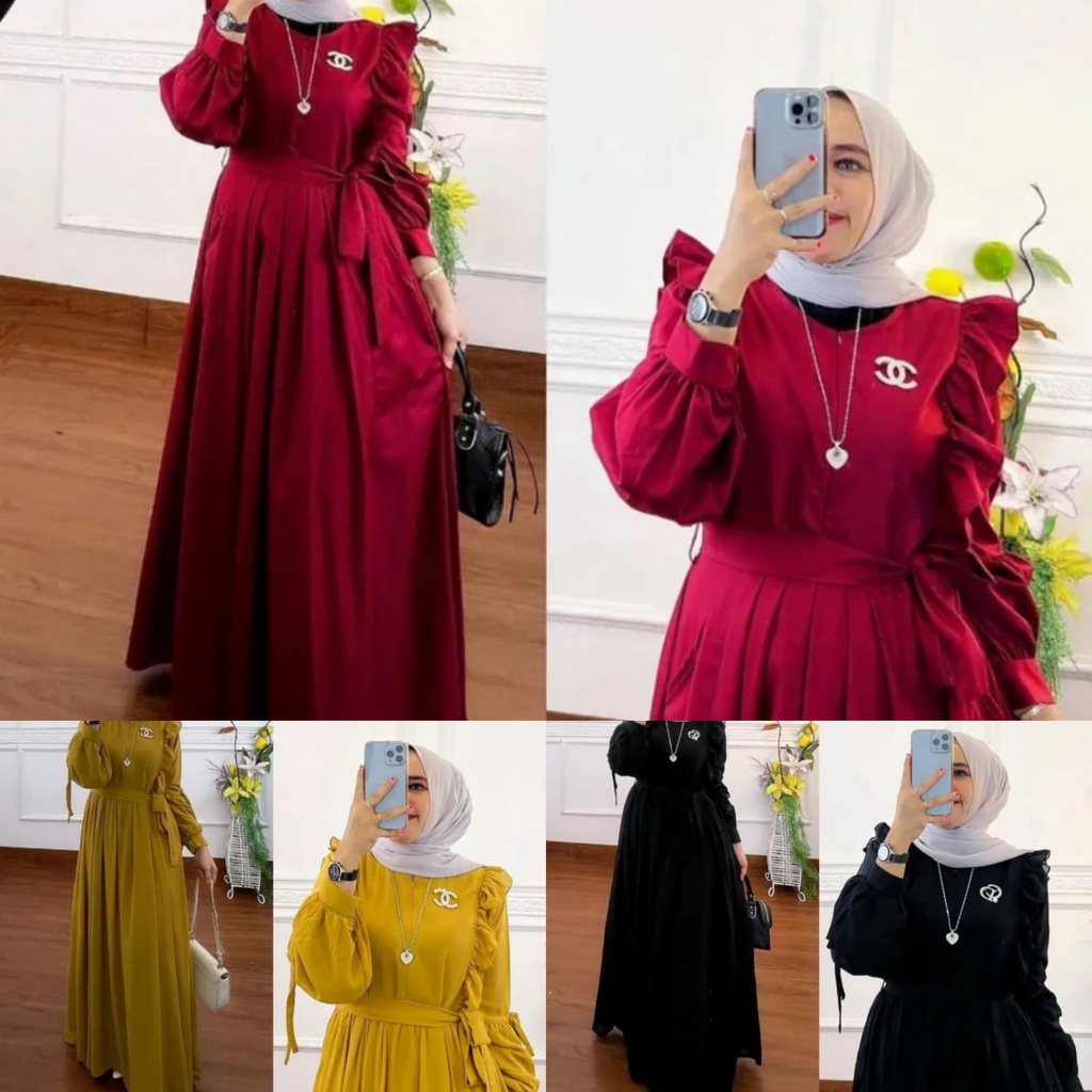 Bju Baju Gamis Games Dres Dress Terbaru Lebaran Remaja Wanita Perempuan Tahun 2023 Warna Hitam Putih