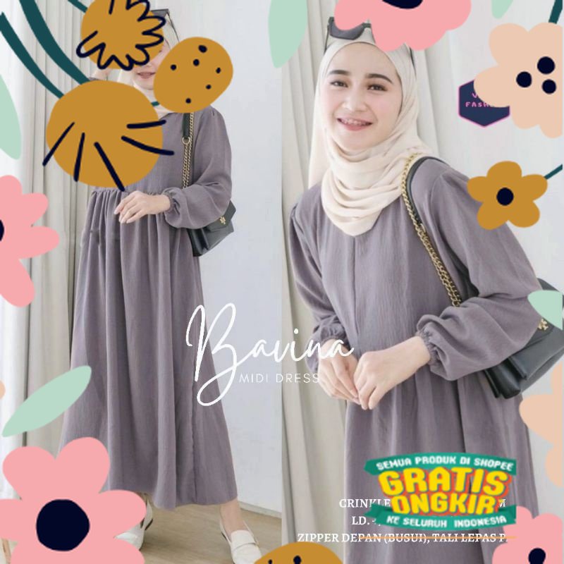 Bavina Midi Dress Crinkle Airflow Premium Midi Dress Crinkle Shafa Midi Melvy Midi Crinkle / baju na