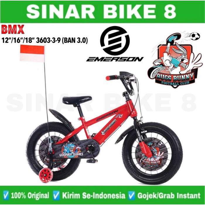 Sepeda Anak Laki BMX EMERSON BUGS BUNNY 3603-3-9 Ukuran 12&quot; 16&quot; dan 18 Inch