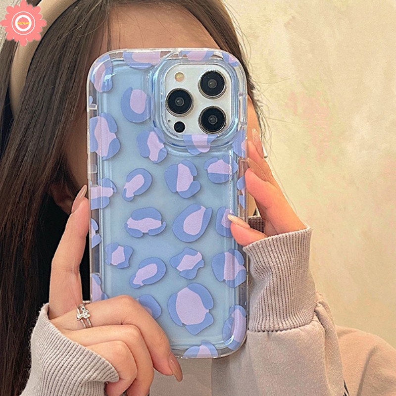 Shockproof Airbag Case Kompatibel Untuk IPhone 7Plus 8Plus 11 14 13 12 Pro MAX X XS MAX XR 6 6S Plus SE 2020 Ins Fashion Ungu Leopard Print Soft TPU Cover