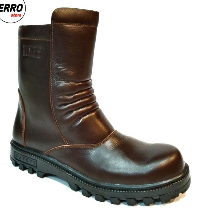 Ready Sepatu safety boot ujung besi, sepatu safety proyek ujung besi, sepatu safety resleting, sepat
