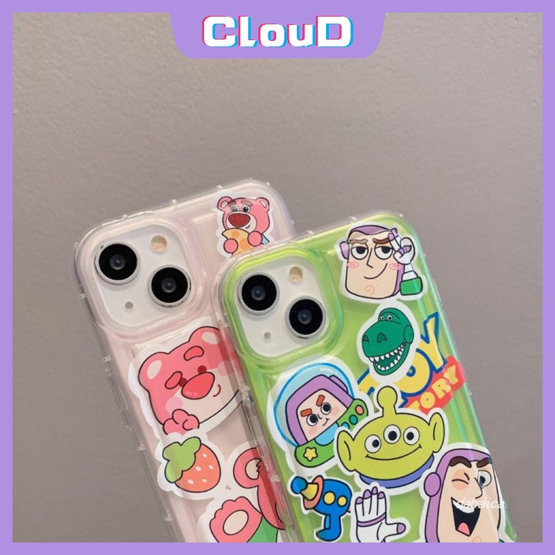 IPHONE Kartun Strawberry Bear Manyo Case Kompatibel Untuk Iphone11 13 14 12 Pro MAX X XS MAX 6 7 6S 8 Plus XR SE 2020 Toy Story Lucu Buzz Lightyear Shockproof Airbag Soft Cover