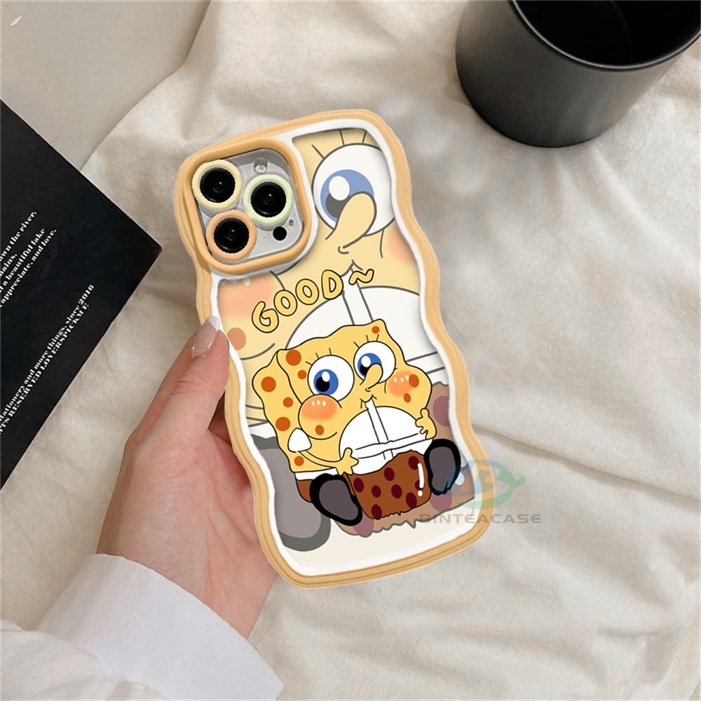 Realme C53 C55 10 C30 C31 C35 C21Y C25Y RealmeC11 2021 C15 C25 C17 C12 C3 C2 Realme 8i 7i 5 5i 6i 7 Pro Bubble tea SpongeBob Dan Patrick Star Tepi Melengkung TPU Phone Case Binteacase