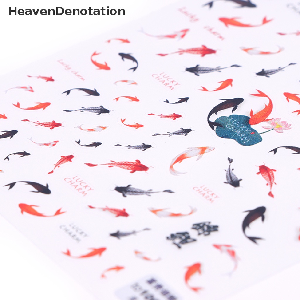 [HeavenDenotation] Ikan Koi Merah Ikan Mas 5D Stiker Kuku Tulisan 3D Stiker Kuku Cina Decal HDV