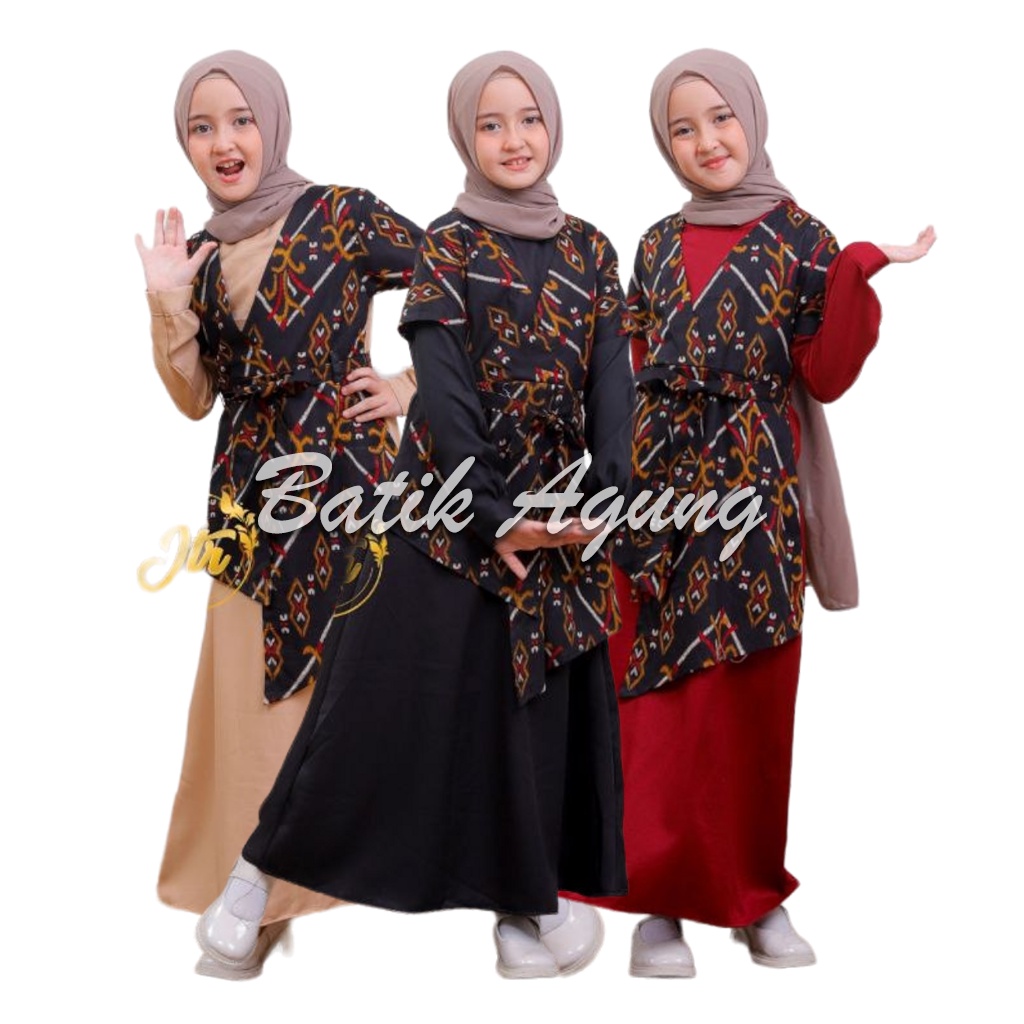 Baju Batik Anak Perempuan Modern Cantik / Baju Dres Gamis Kondangan Kids Anak Muslim Syari Lucu Imut