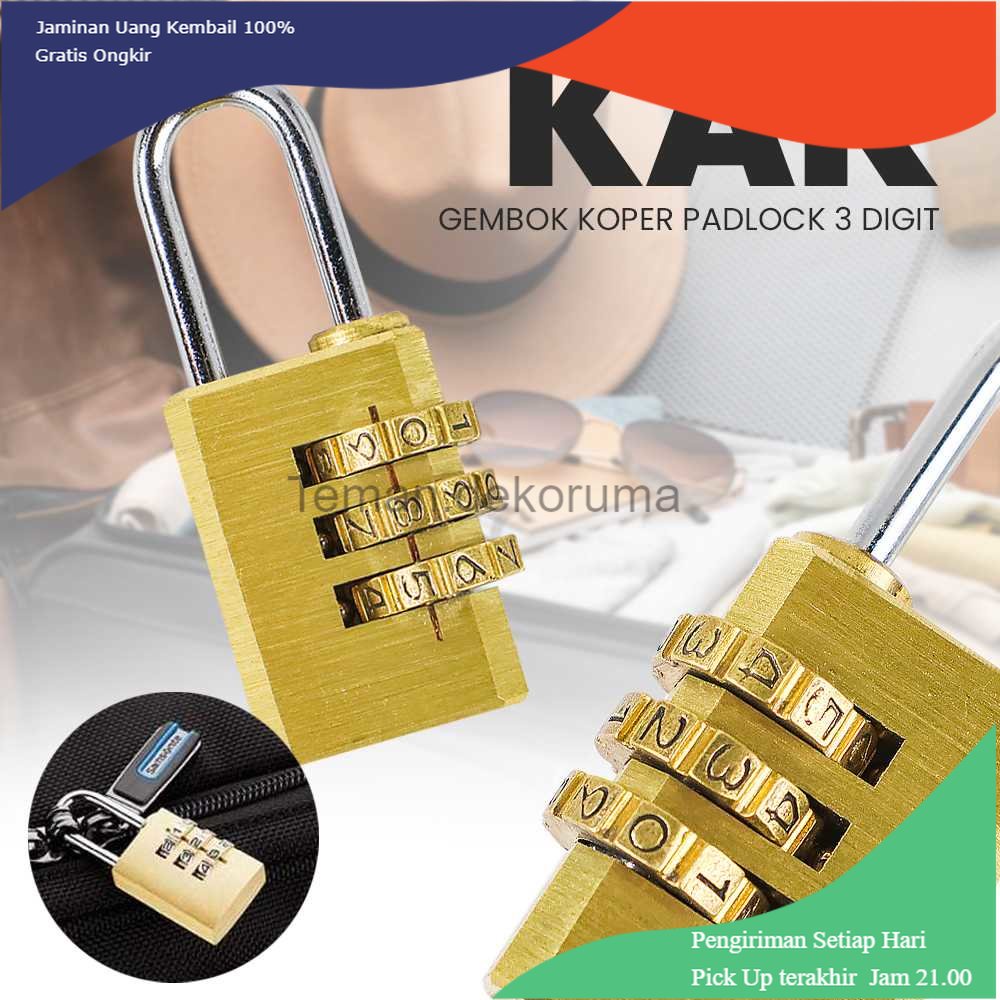 TD - TRV KAK Gembok Koper Padlock 3 Digit Combination Solid Brass 21x53mm - MMS15