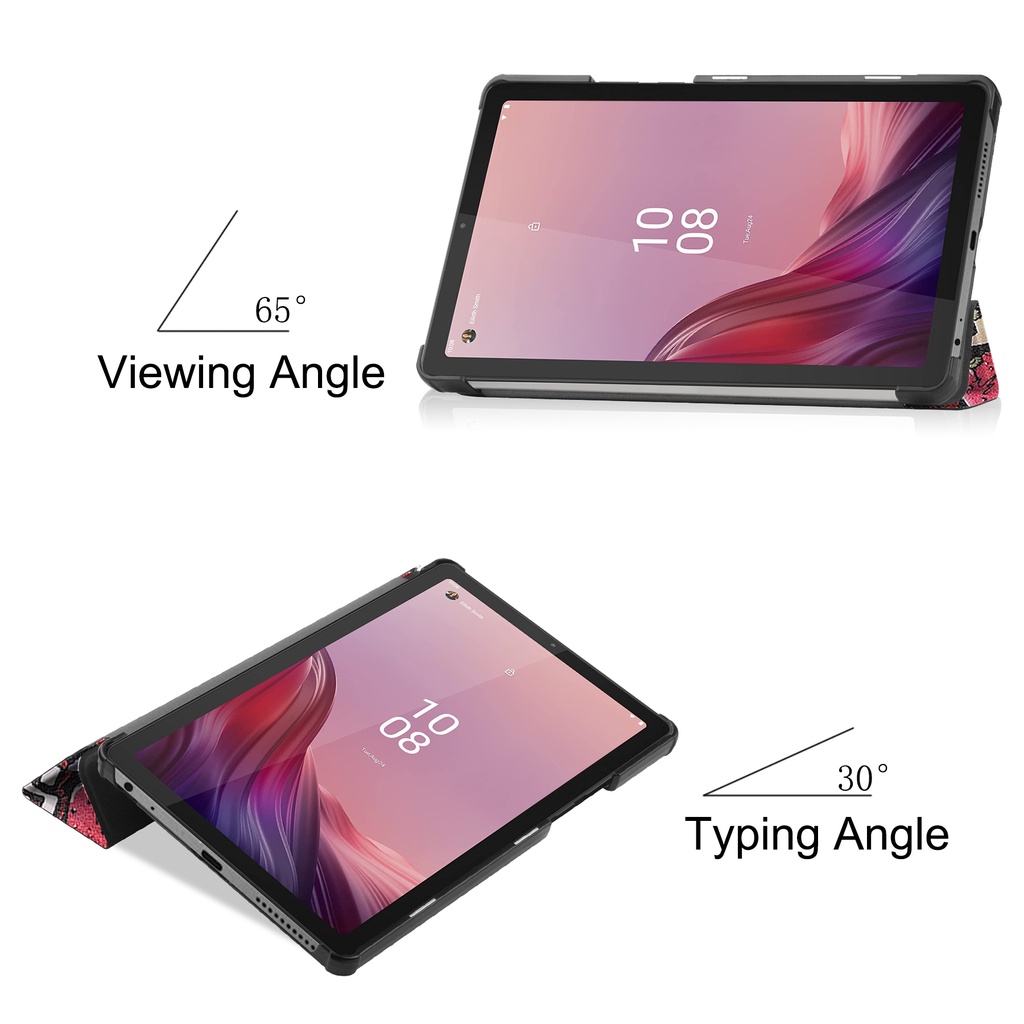 Untuk Lenovo Tab M9 (2022) 9.0 "TB-310FU Tablet Perlindungan Case Fashion Pola Dicat Tiga-Lipat Custer Flip Stand Casing Kualitas Tinggi PU Leather Cover