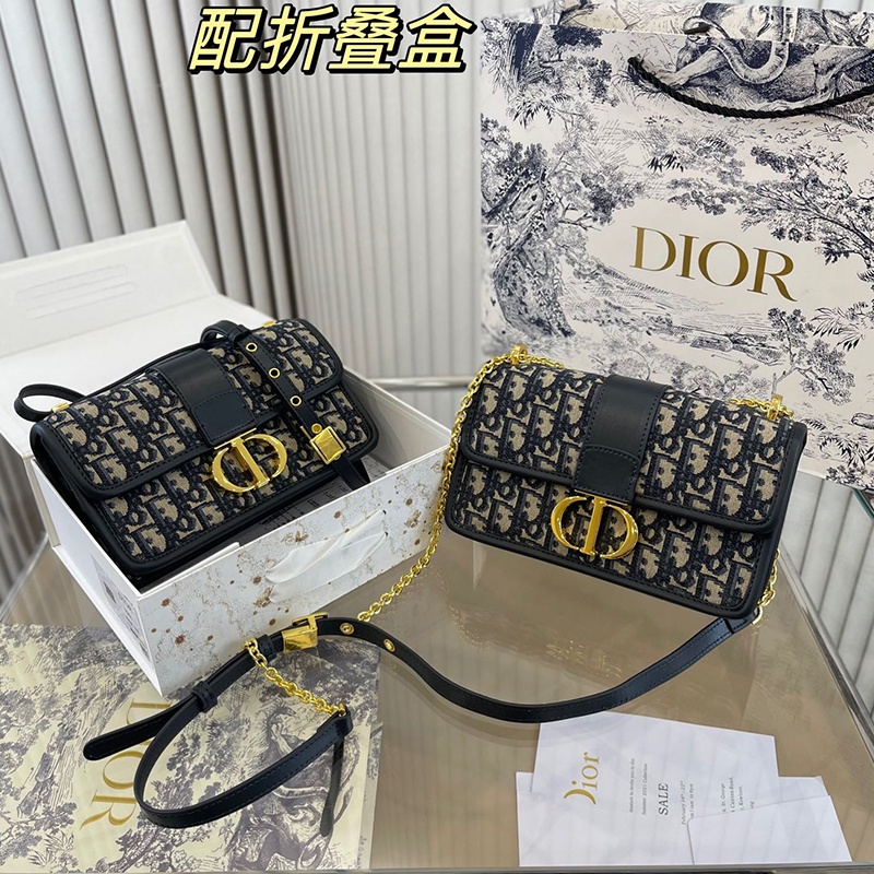 original (with Box) Dior 30 MONTAIGNE EAST-WEST Handbag Blue Oblique Printed Small Square Bag