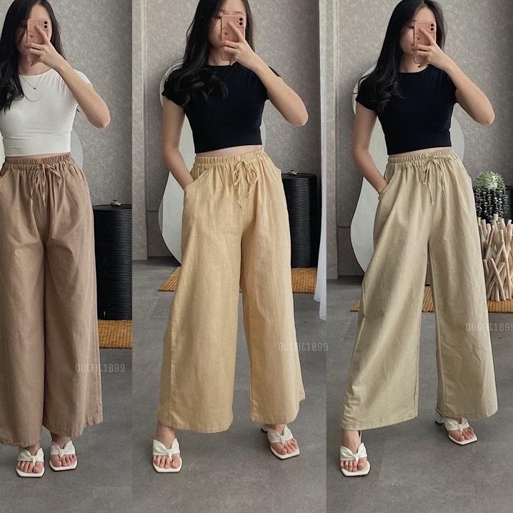 Cod GSM - KULOT WANITA DRILLY / CELANA KULOT LINEN RAMI KANCING / SEOUL LINEN KULOT SERUT HIGHTWAIST