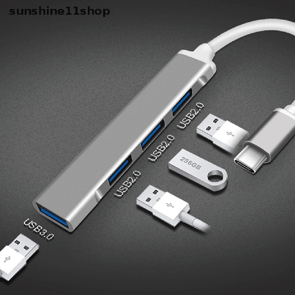 Sho USB C HUB 3.0 Tipe 4port Multi Splitter Adapter OTG Untuk Aksesoris Komputer N