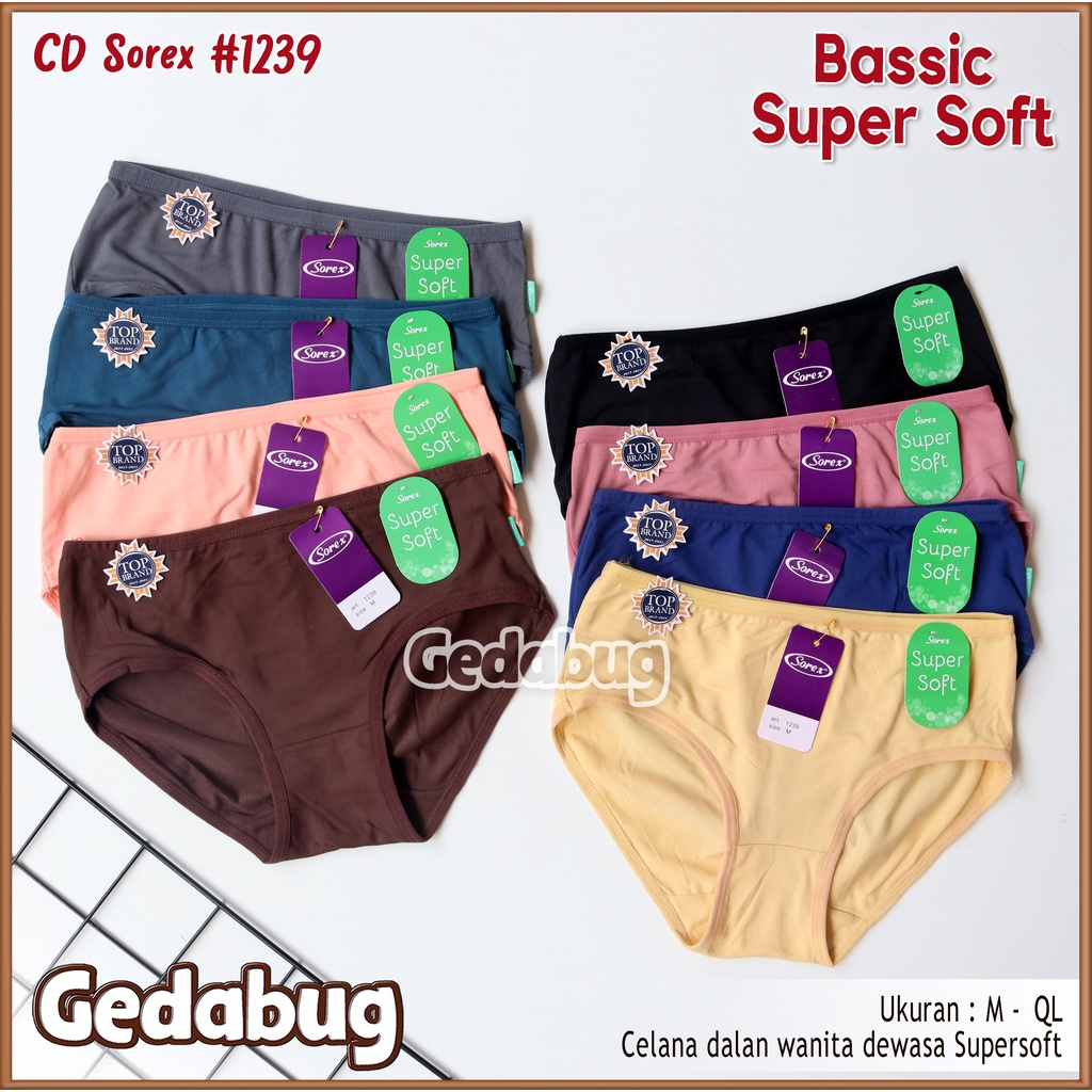 12 Pcs - CD Wanita Sorex 1239 | Celana dalam wanita dewasa Bassic Super Soft | Gedabug