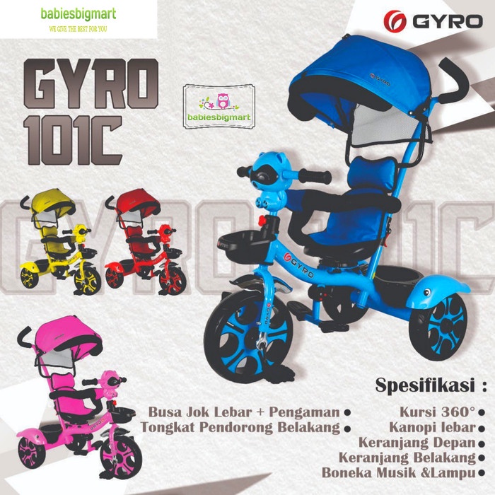 Sepeda Anak Roda 3 Tiga Tricycle GYRO GY 101C Musik Kursi putar