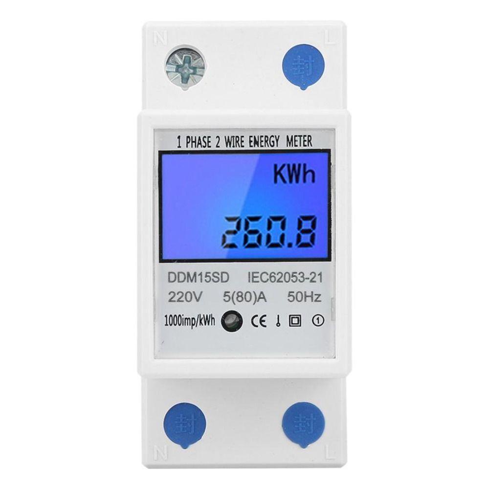 [Elegan] Fase Tunggal Dua Kawat Listrik Meter AC 230 V Voltmeter Ammeter Power Meter Din Rail Energy Meter 50Hz Listrik Din Rail Konsumsi Energi Listrik Meter