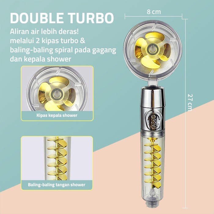 Hand Shower Turbo /  Kepala Shower Kipas Turbo Fan / Shower Head Shower Mandi Minimalis Pressurized Nozzle / Turbo Fan Shower Head Water Saving High / Shower Kamar Mandi / Kepala Shower Dengan Filter Air dan Kipas Turbo Hemat Air