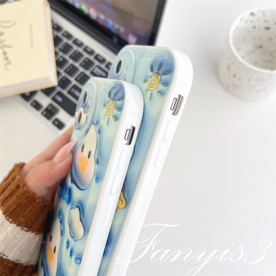 Compatible For iPhone 14 13 12 11 Pro Max X XR Xs Max 8 7 6 6s Plus SE 2020 Kompatibel Untuk Hello Duck 3D Vision Phone Case TPU Soft Cover Pelindung