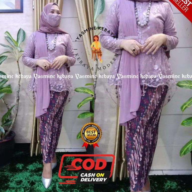 HARGA TERMURAAH SETELAN AURORA SELENDANG LILAC/LAVENDER /KEBAYA WARNA UNGU