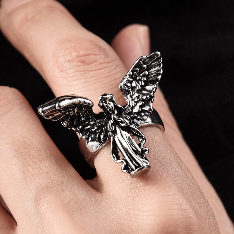 Hip Hop Pesta Pembukaan Cincin Gadis Belanja Perhiasan Aksesoris Vintage Angel Lady Ring Kasual Trendi Hias Rings