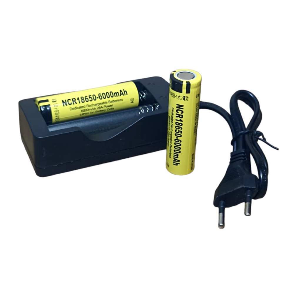 Paket Adaptor Charger + 2 Batterai Li-ion NCR 18650 Li-ion 3.7v - 6000mAh