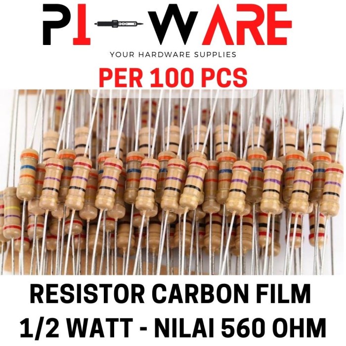 Paket Isi 100Pcs Resistor Carbon Film 1/2 0.5 Watt Nilai 560 ohm