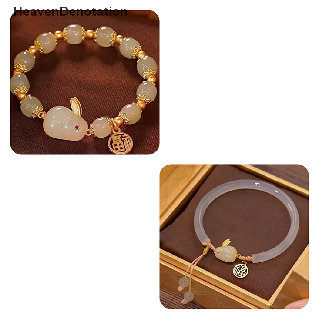 [HeavenDenotation] Kelinci Gelang Liontin Bulat Manik-Manik Gelang Adjustable Vintage Beads Bracelets Gaya China Vintage Hiasan Tangan Perhiasan HDV