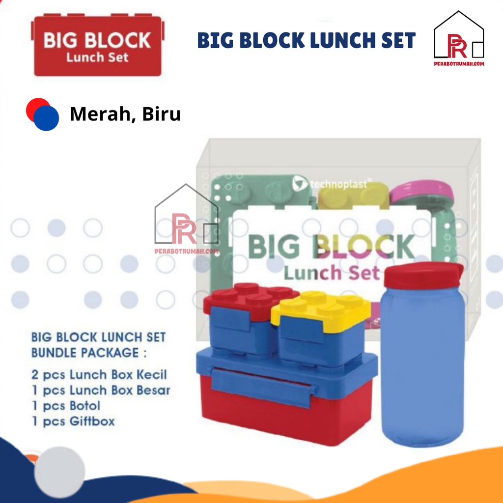 Set Tempat Makan + Botol Big Block / Lunch Box Design Unik Mainan Lego Anak Sekolah