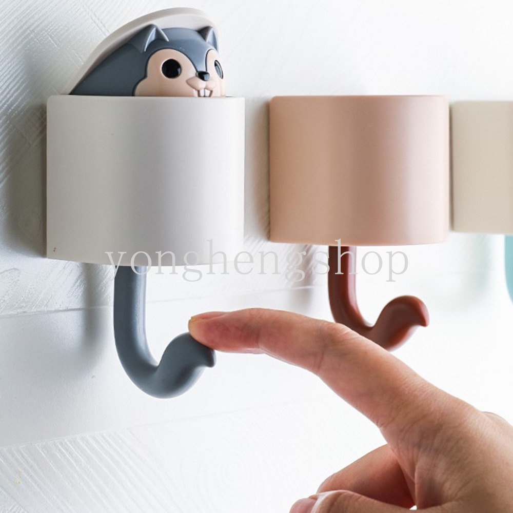 Kreatif Lucu Tupai Kait Perekat Diri Kunci Handuk Tas Penyimpanan Rak Gantungan Baju Dekorasi Dinding Rumah Pop-up Hook Dapur Kamar Mandi Organizer