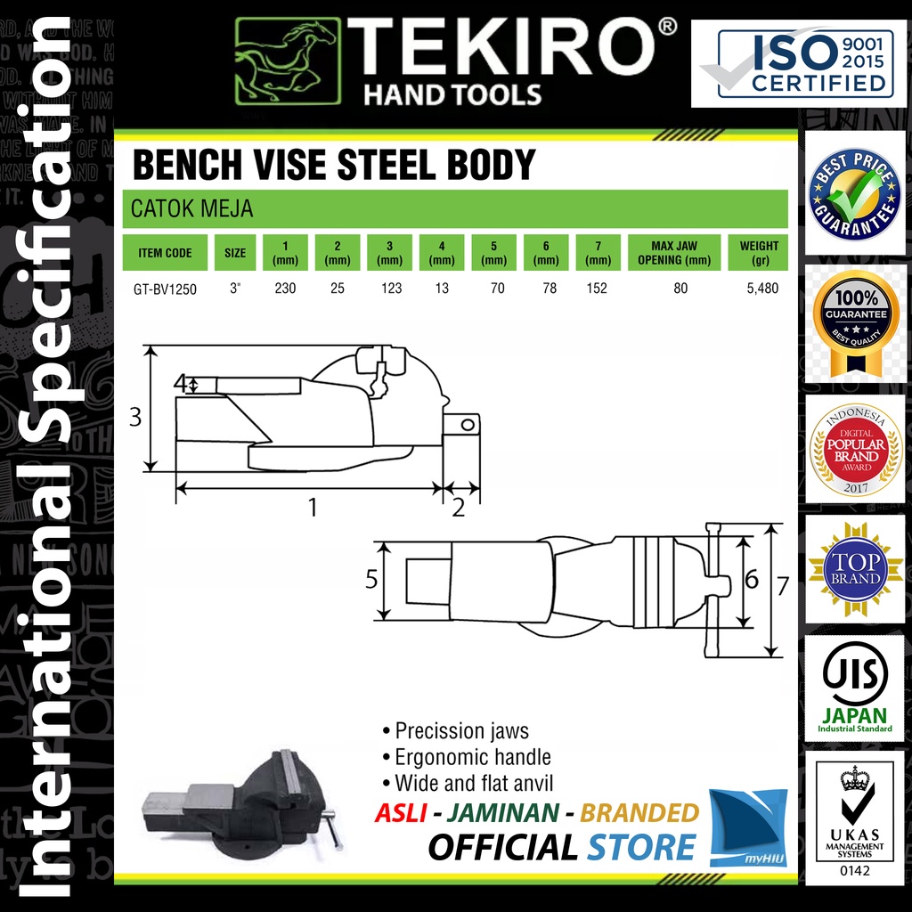 Ragum 3&quot; inch / Catok / Bais / Ratam Full Baja - All Steel Bench Vice TEKIRO