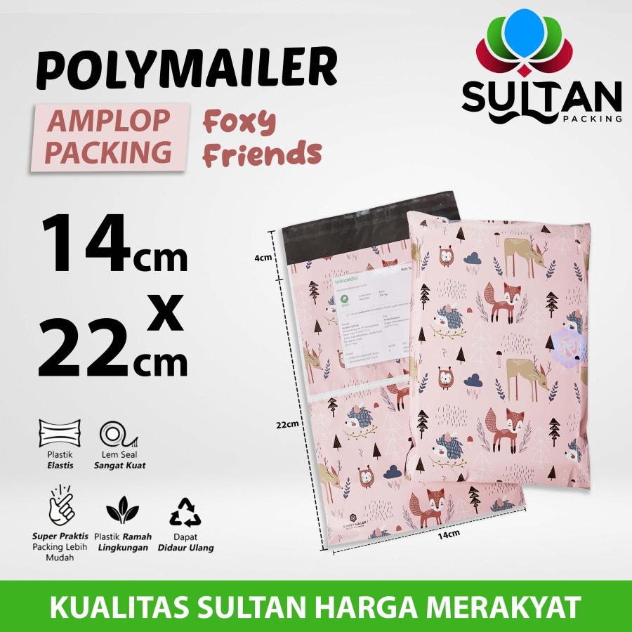 

Amplop Plastik Packing Polymailer 14x22cm Motif Foxy Friends Satuan