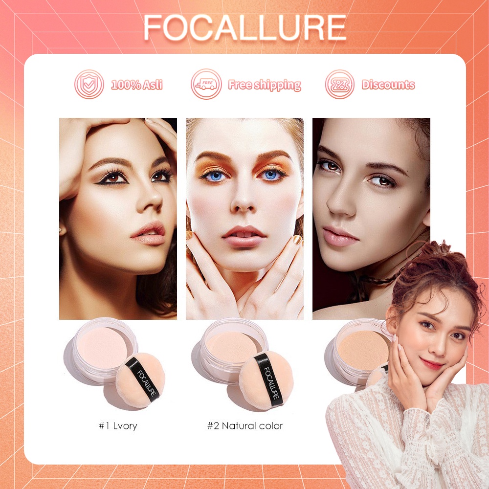 FOCALLURE Powder Professional Brand Pressed Silky Smooth Loose Powder Bedak Padat Glowing Tahan Air Dan Tahan Lama