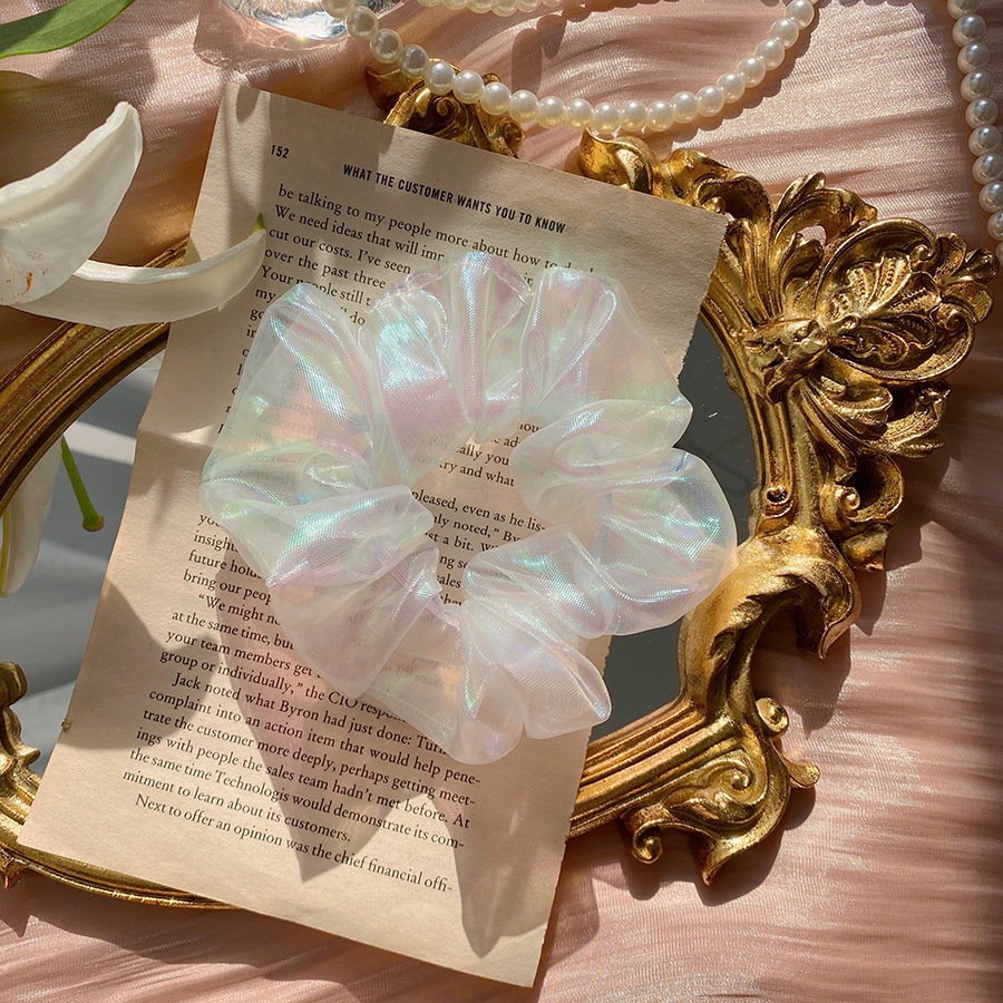 Scrunchie Organza Transparan Mika Kaca Mengkilap Ikat Rambut Cepol Cemol Kuncir Hijab Murah Kunciran Ala Korea Aksesoris Tali Jepang