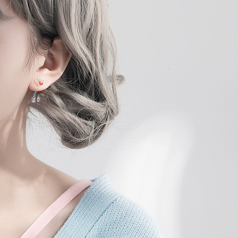 Anting Tusuk Gantung Desain Hati Hollow Gaya Korea / Pelajar Hypoallergenic Anti Air / Keringat Untuk Wanita