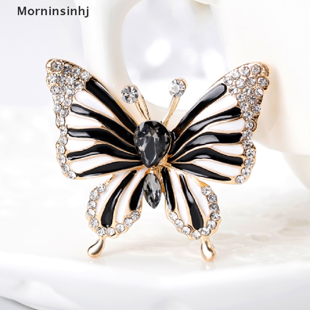 Mornin Fashion Hitam Kupu-Kupu Bros Butterfly Kristal Bros Aksesoris Elegan Pin id