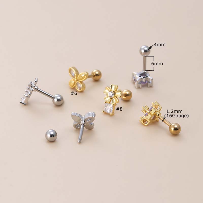 1biji2023baru Anting Tulang Rawan Stainless Steel Helix Pinna Piercing Stud Perempuan Kupu-Kupu Ikan Ekor Bentuk Mata 16Gauge Barbel