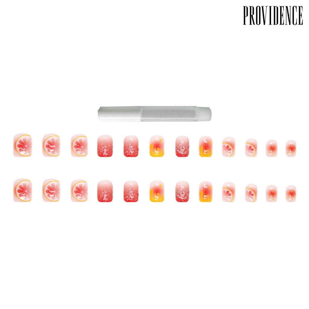 Providence 1set Kuku Palsu Penutup Penuh Gloss Tinggi Tahan Luntur DIY Dilepas Musim Panas Menyegarkan Indah Lemon Kuku Palsu Salon Pasokan