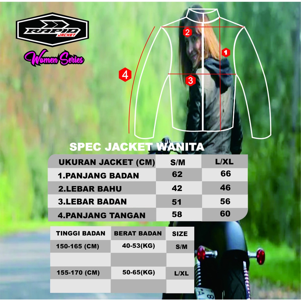 Jaket motor hoodie parasut premium wanita RAPID JASMINE  jacket parasit motor cewe anti air dan antiangin