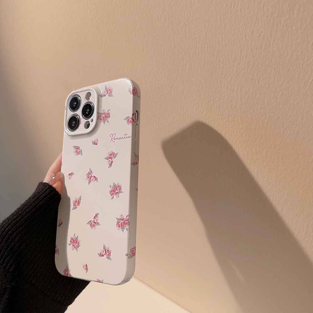 IPHONE Hard Case Glossy Bunga Mawar Gaya Prancis Romantis Untuk Iphone7 8 PLUS X XR XS 11 12 13 14 PRO MAX SE 2020 Penutup Pelindung Lensa Kamera