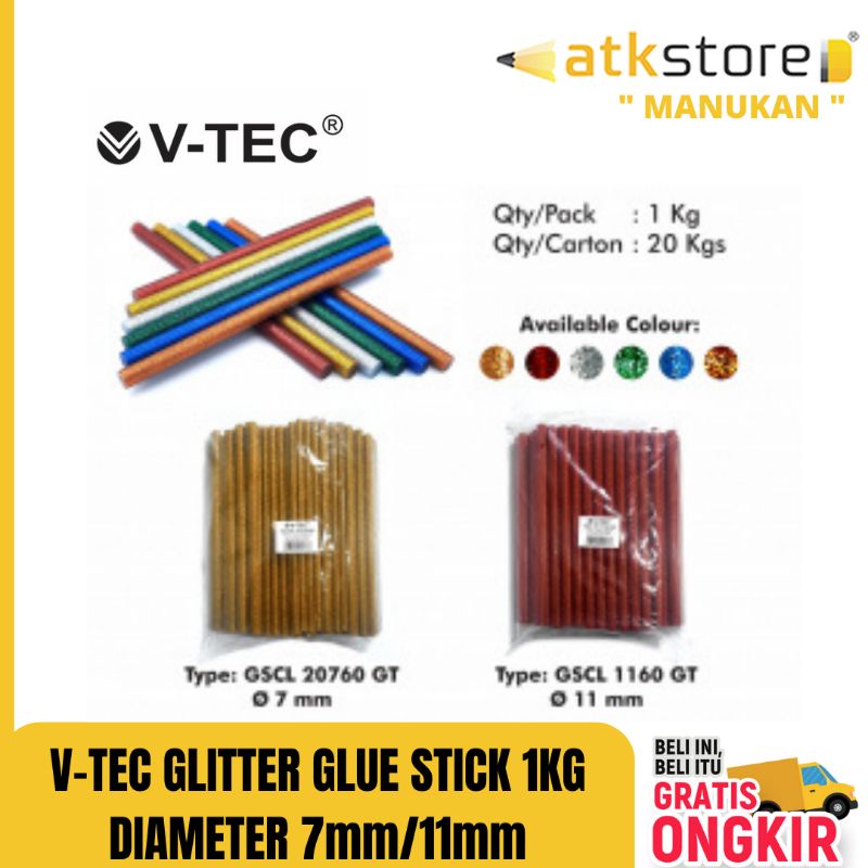 

V-tec Glitter Glue Stick GSG 20760 / GSG 1160 GT || ISI LEM TEMBAK GLITTER UKURAN KECIL DAN BESAR